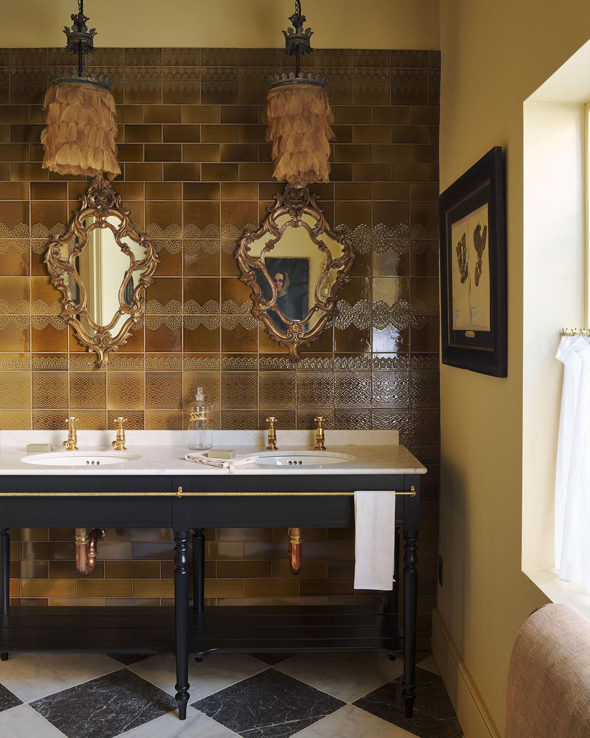 The Victorian Washstand with Pillar Taps - Twin, Printer's Black, Carrara Marble Worktop TEST