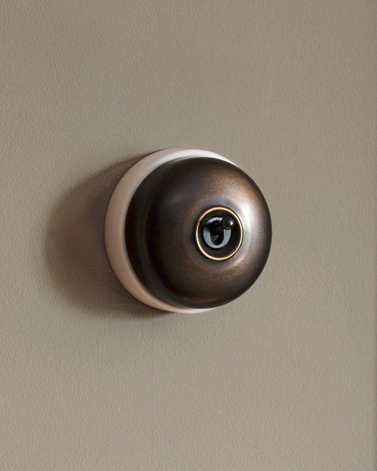 The Dolly Toggle Switch - Oxidised Brass, White Base, Single Way Retract TEST