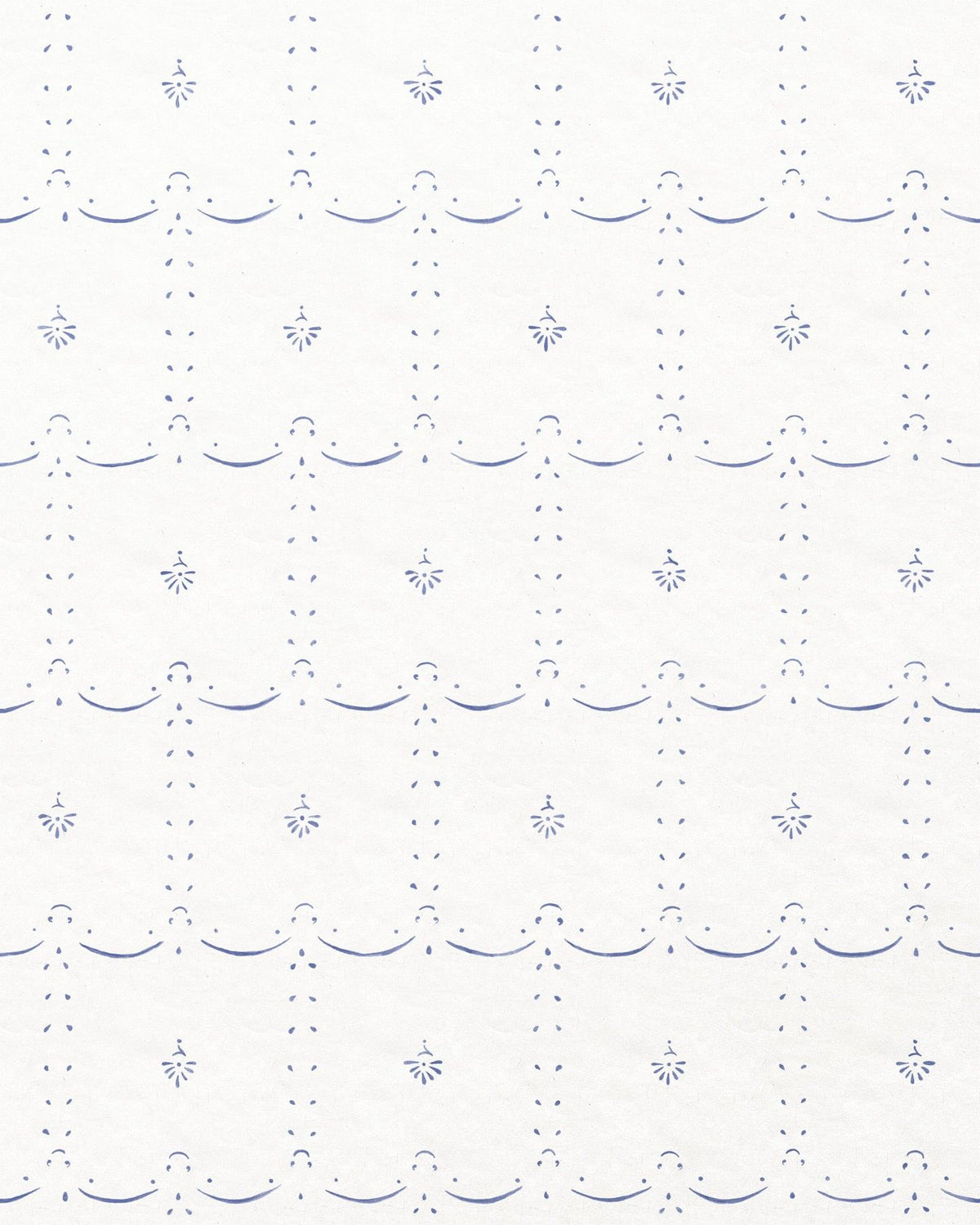 An off-white wallpaper with a delicate hand-painted pattern in a blue colour.|Petite Ditsy Delft in Blue TEST