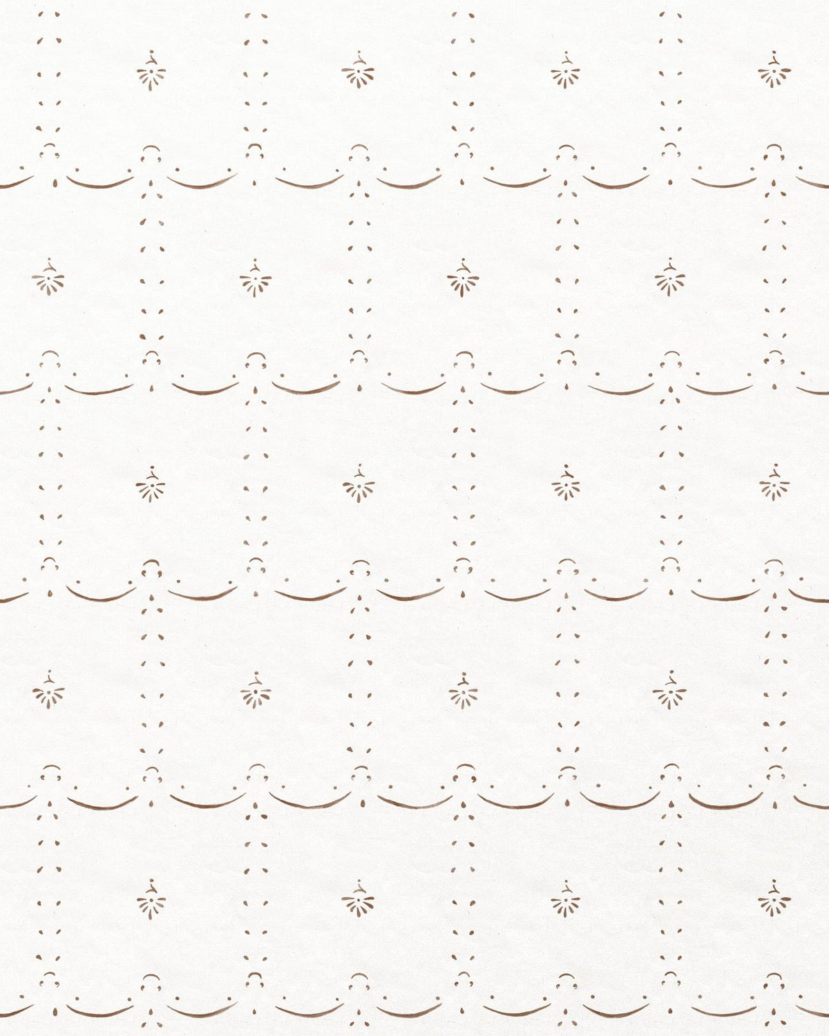An off-white wallpaper with a delicate hand-painted pattern in a sepia colour. | Petite Ditsy Delft in Sepia TEST