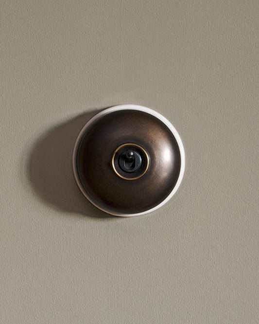 The Dolly Toggle Switch - Oxidised Brass, White Base, 2 Way