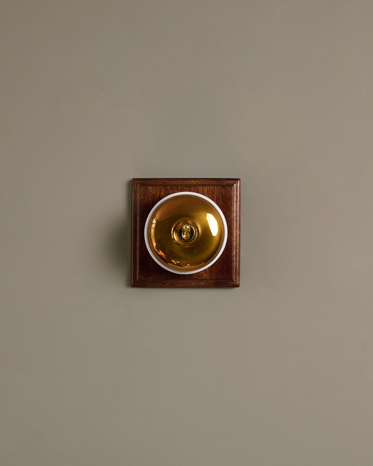 The Dolly Toggle Switch (1 Gang & Mahogany Finish Pattress) - Heirloom Brass with White Base. TEST