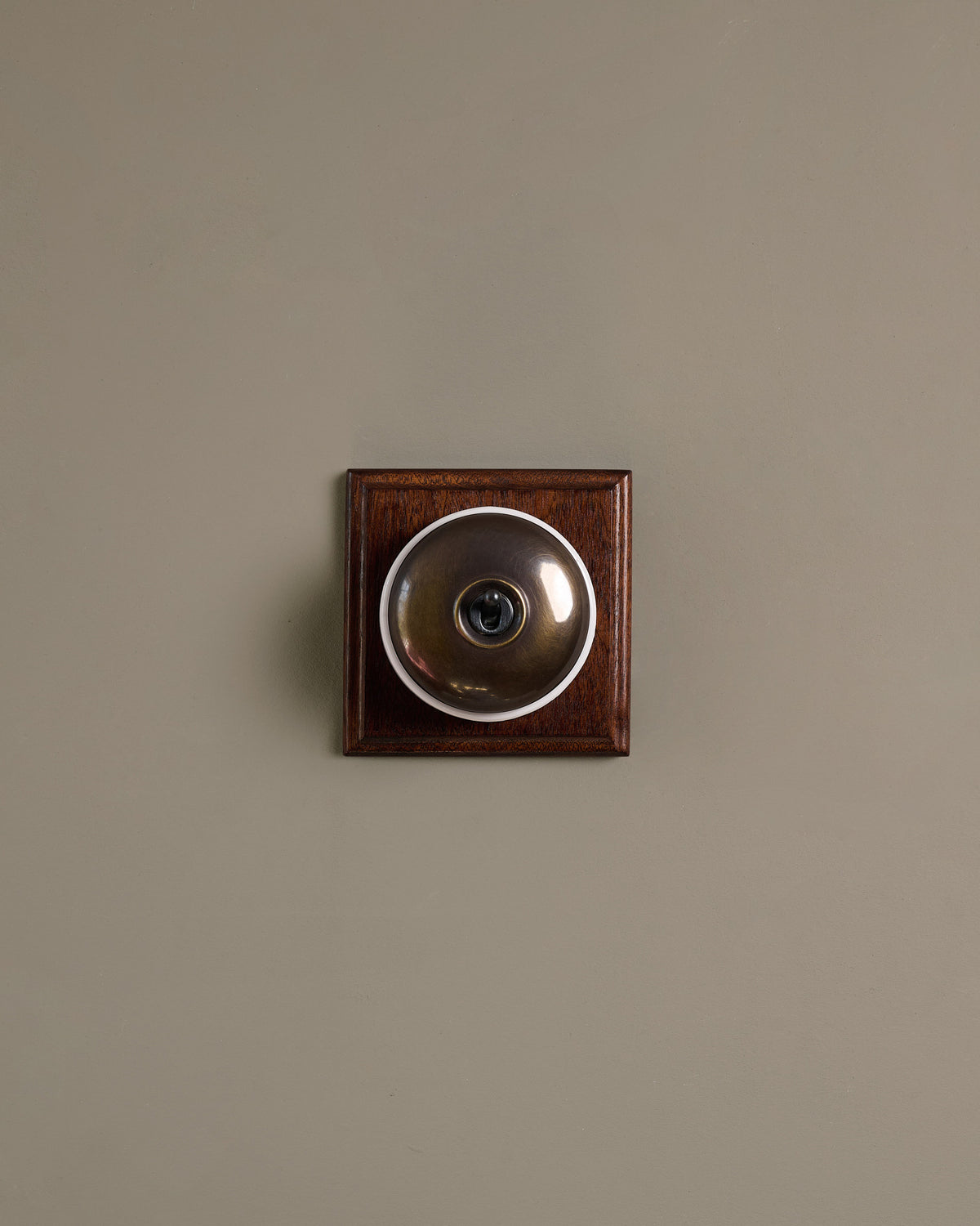 The Dolly Toggle Switch (1 Gang & Mahogany Finish Pattress) - Oxidised Brass with White Base. TEST