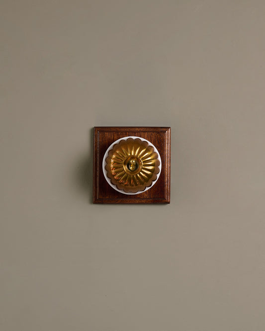 The Jelly Toggle Switch (1 Gang & Mahogany Finish Pattress) - Heirloom Brass with White Base.