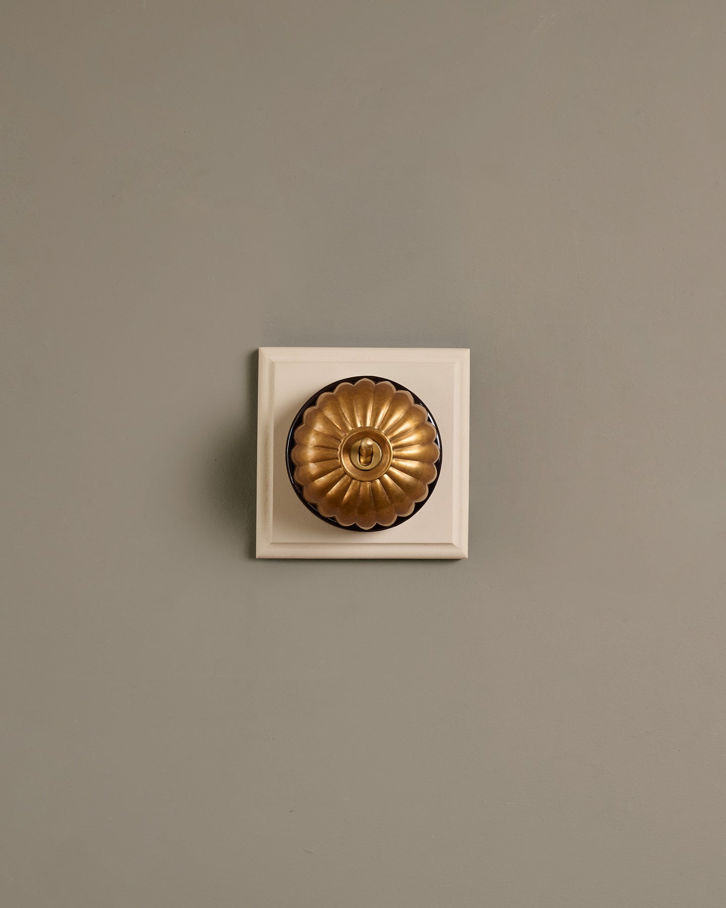 The Jelly Toggle Switch (1 Gang & Primed Maple Pattress) - Aged Brass with Black Base.