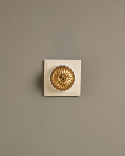 The Jelly Toggle Switch (1 Gang & Primed Maple Pattress) - Aged Brass with White Base.