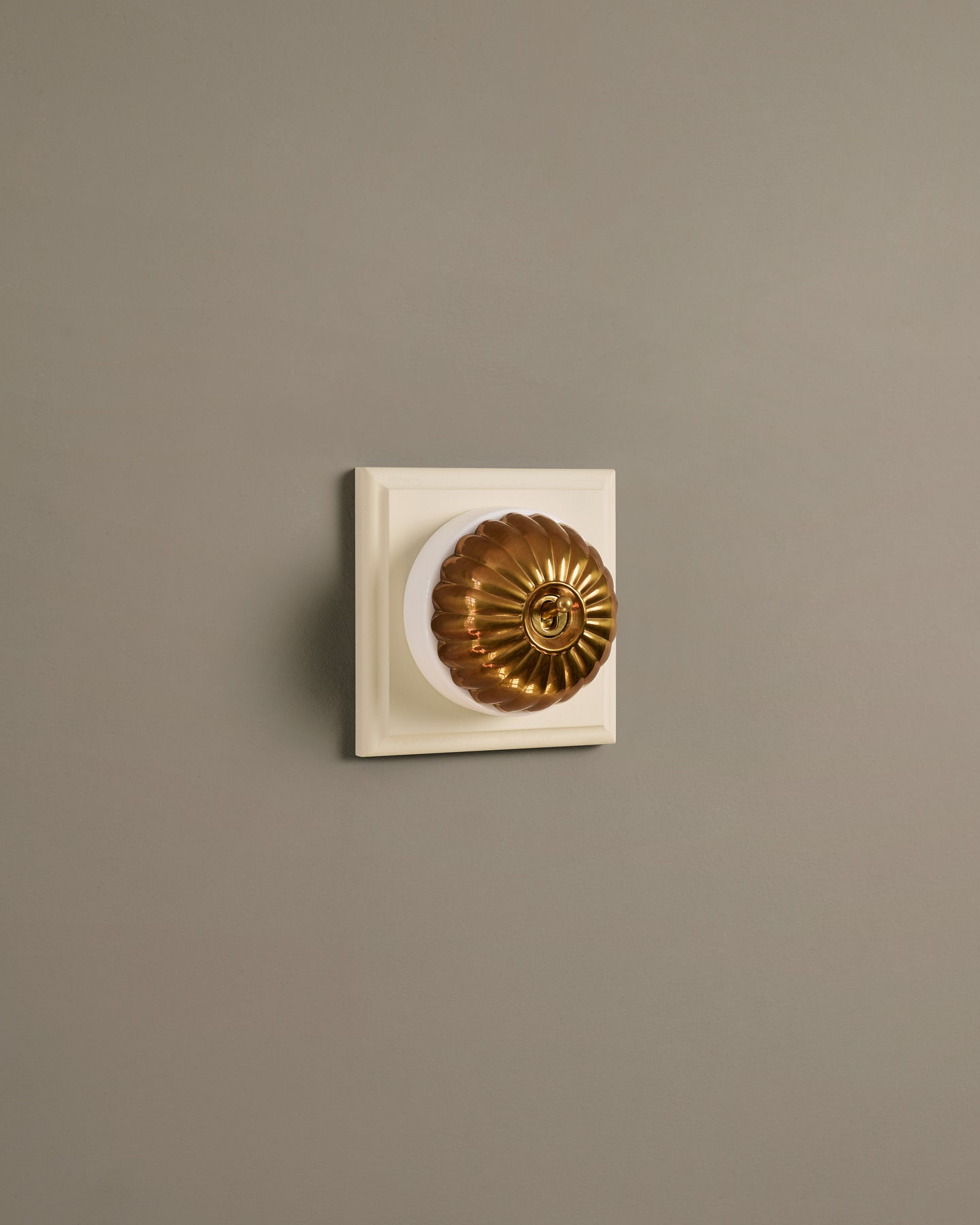 The Jelly Toggle Switch (1 Gang & Primed Maple Pattress) - Heirloom Brass with White Base.