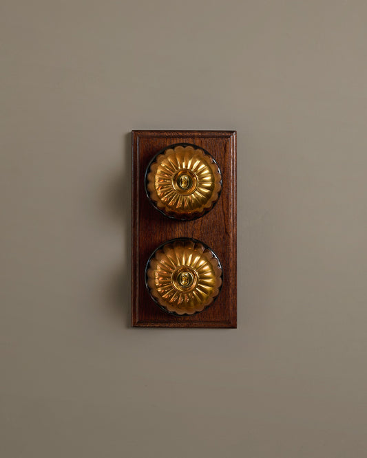 The Jelly Toggle Switch (2 Gang & Mahogany Finish Pattress) - Heirloom Brass with Black Base.