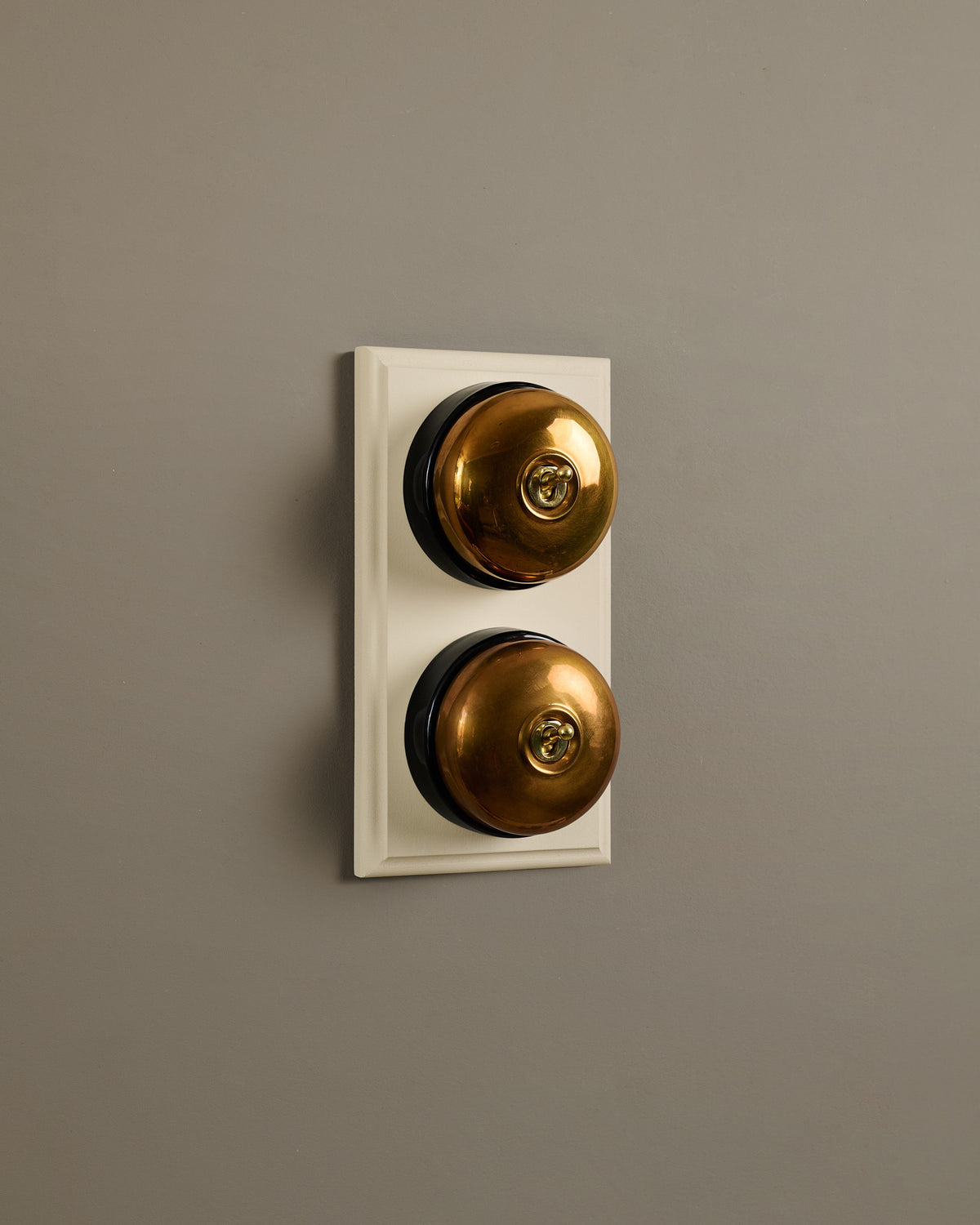 The Dolly Toggle Switch (2 Gang & Primed Maple Pattress) - Heirloom Brass with Black Base. TEST