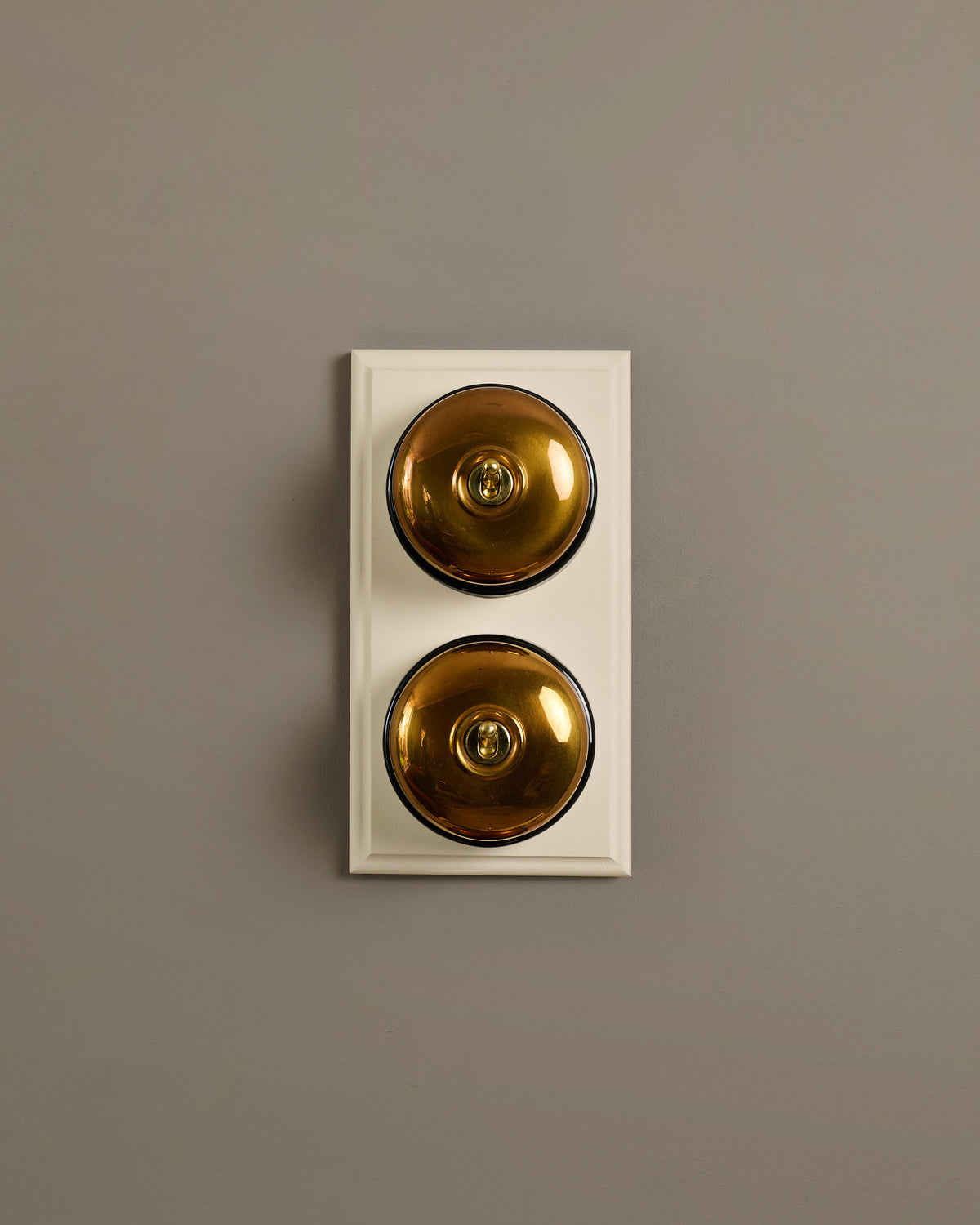 The Dolly Toggle Switch (2 Gang & Primed Maple Pattress) - Heirloom Brass with Black Base. TEST