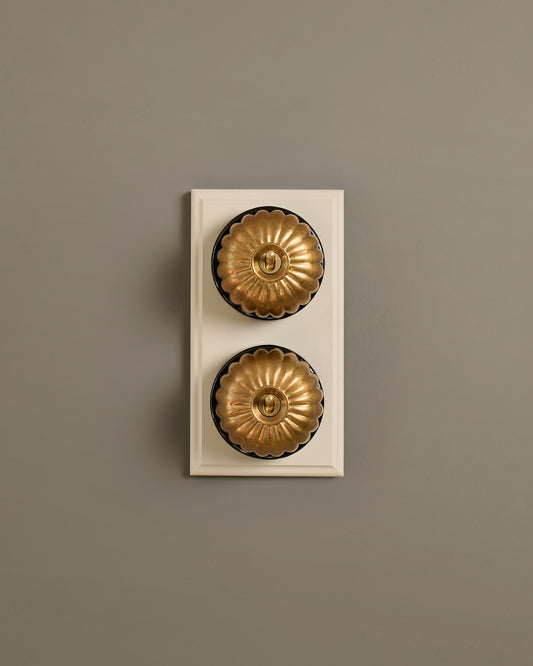 The Jelly Toggle Switch (2 Gang & Primed Maple Pattress) - Aged Brass with Black Base.