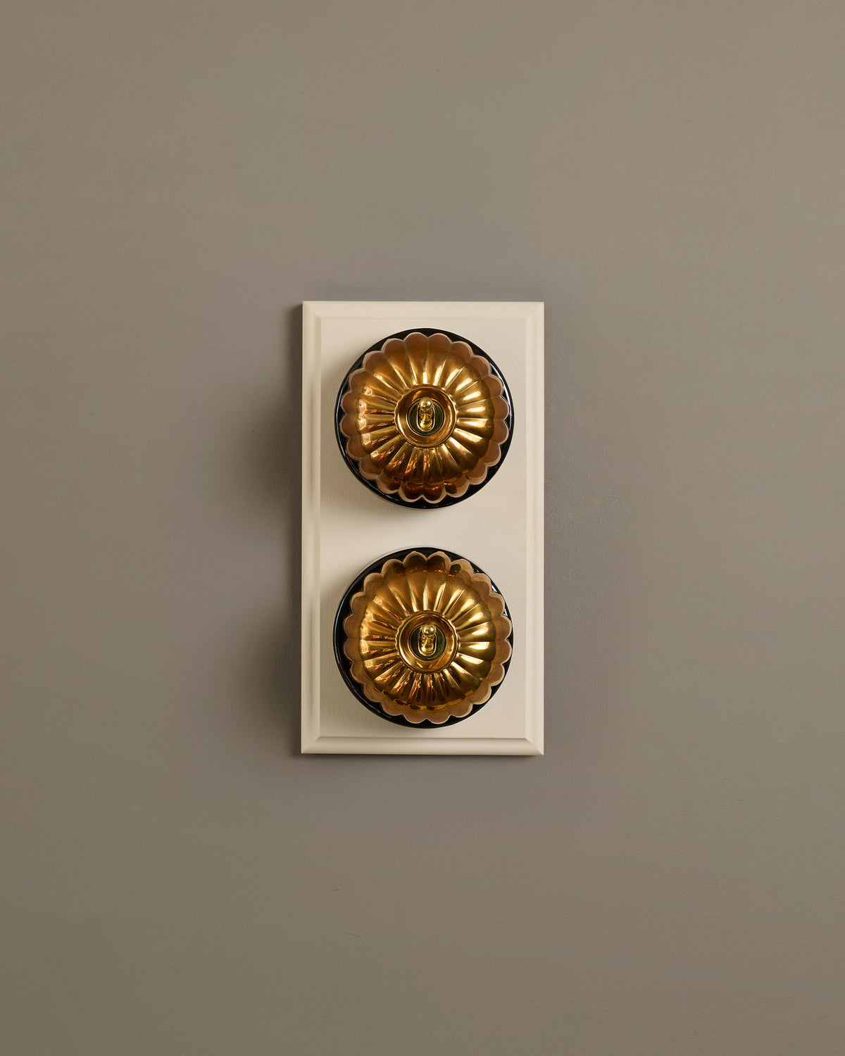 The Jelly Toggle Switch (2 Gang & Primed Maple Pattress) - Heirloom Brass with Black Base. TEST