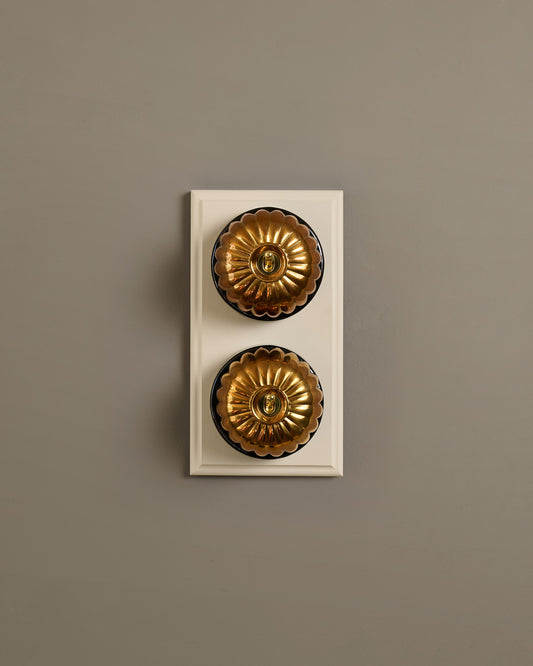 The Jelly Toggle Switch (2 Gang & Primed Maple Pattress) - Heirloom Brass with Black Base.