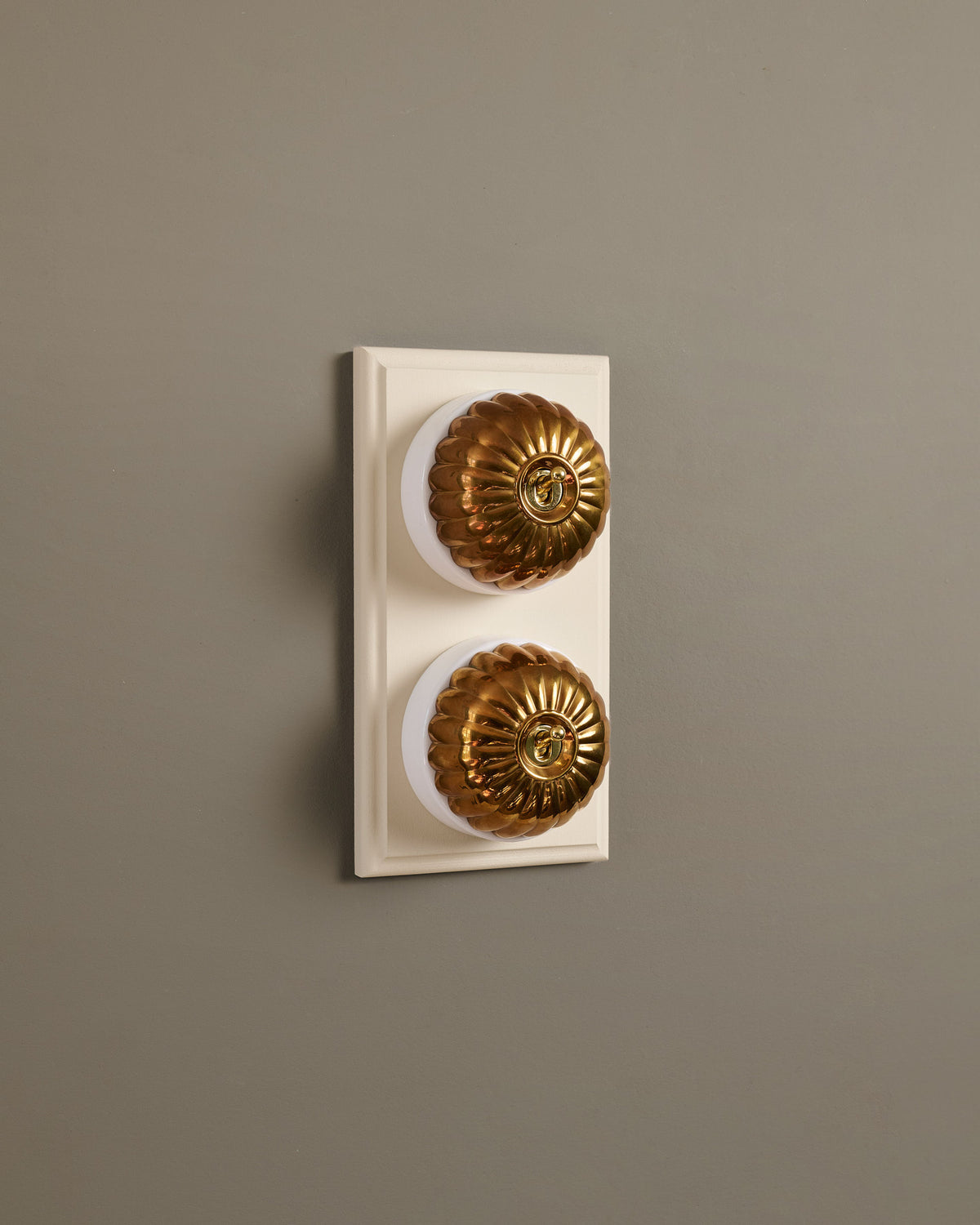 The Jelly Toggle Switch (2 Gang & Primed Maple Pattress) - Heirloom Brass with White Base. TEST