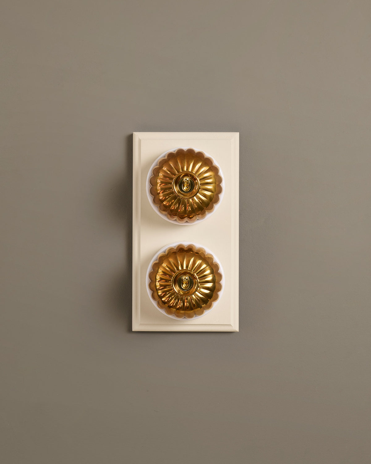 The Jelly Toggle Switch (2 Gang & Primed Maple Pattress) - Heirloom Brass with White Base. TEST