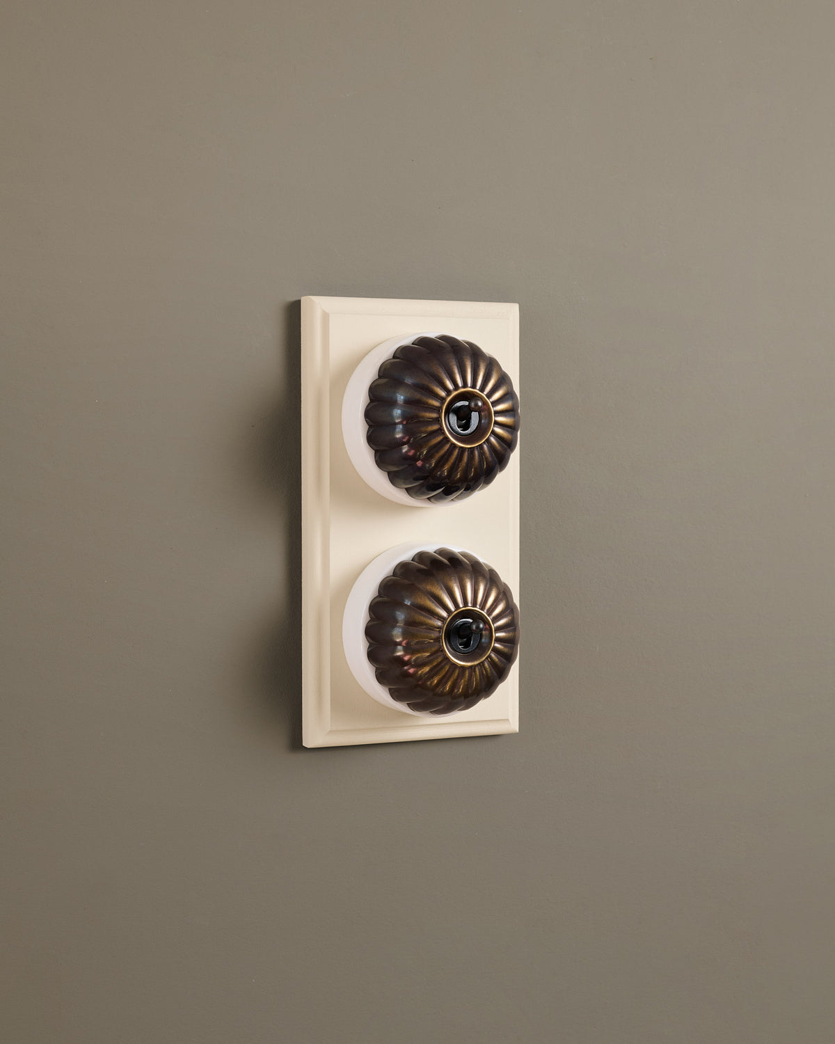 The Jelly Toggle Switch (2 Gang & Primed Maple Pattress) - Oxidised Brass with White Base. TEST