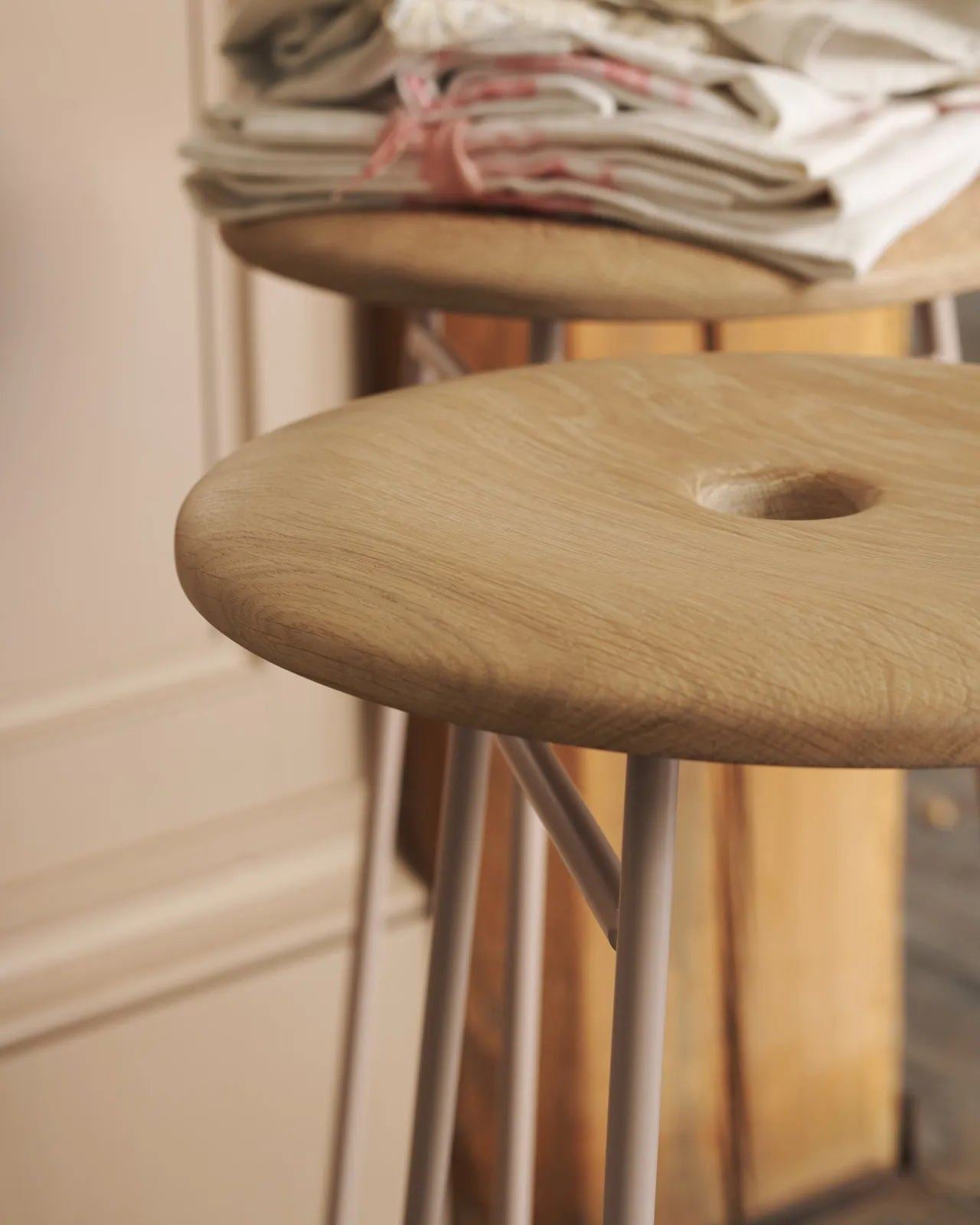 The Creedy Stool - Limed Oak with Plasterer's Pink Frame