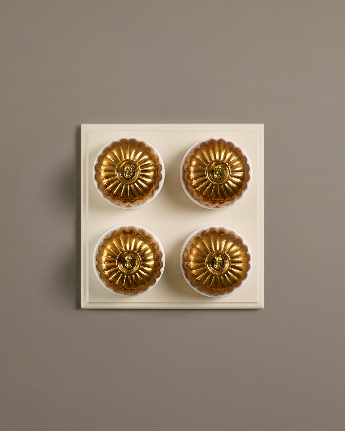 The Jelly Toggle Switch (4 Gang Bank & Primed Maple Pattress) - Heirloom Brass with White Base. TEST
