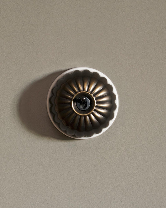 The Jelly Toggle Switch - Oxidised Brass, White Base, Single Way Retract