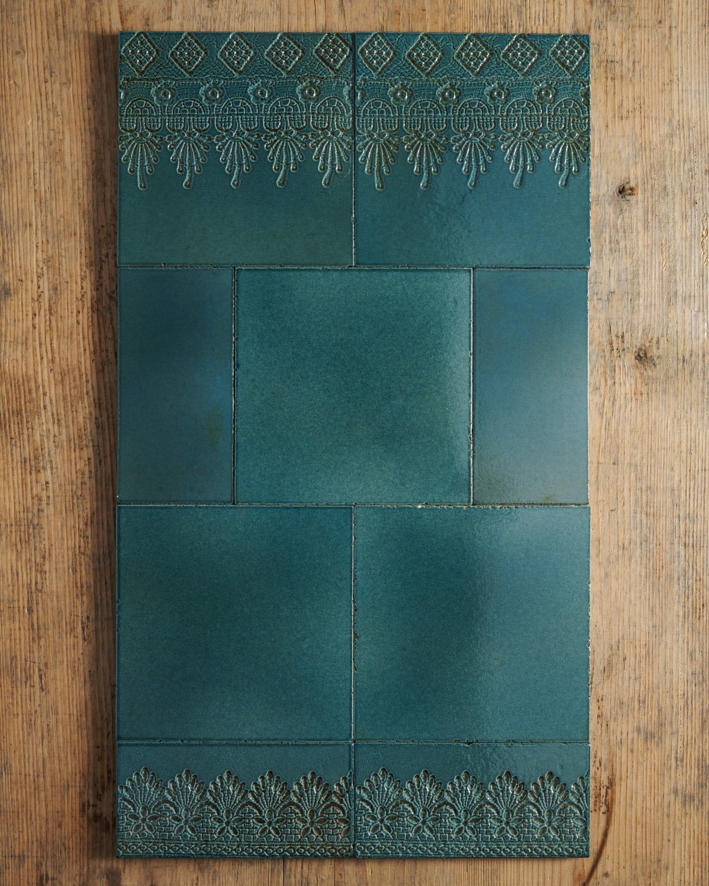 Vintage Teal Lace Market Tiles - Plain Metro